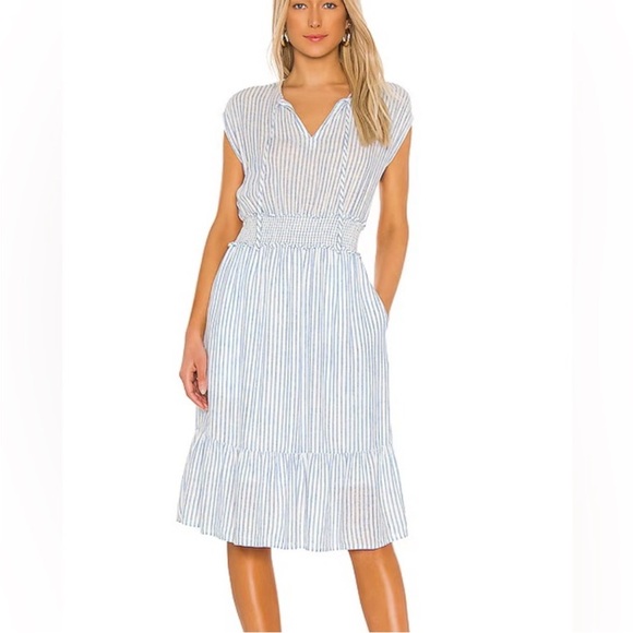 Rails Ashlyn Linen Midi Dress in Blue & White Fremont Stripe